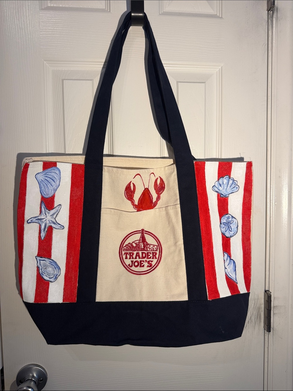 Red & Cream Nautical Tote Bag